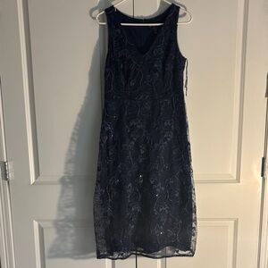 Navy blue embroidered midi dress size 8